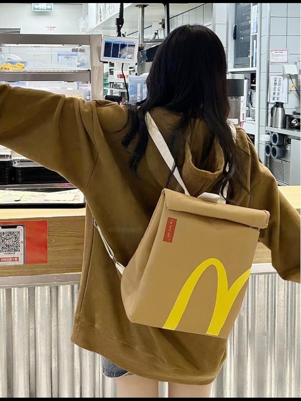 Brown Canvas Roll-Top McDonalds Backpack with Yellow Accent. HOT ITEM! - Picture 6 of 12